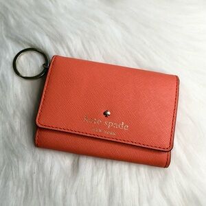 Kate Spade Mini Keyring Leather Snap Pocket ID Wallet Orange / Gold